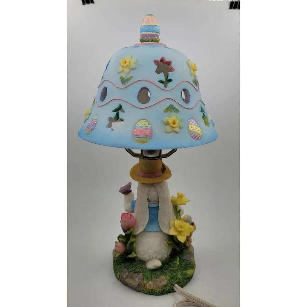 Easter Bunny Rabbit Nightlight Accent Lamp Eggs Flowers Butterfly Blue Works